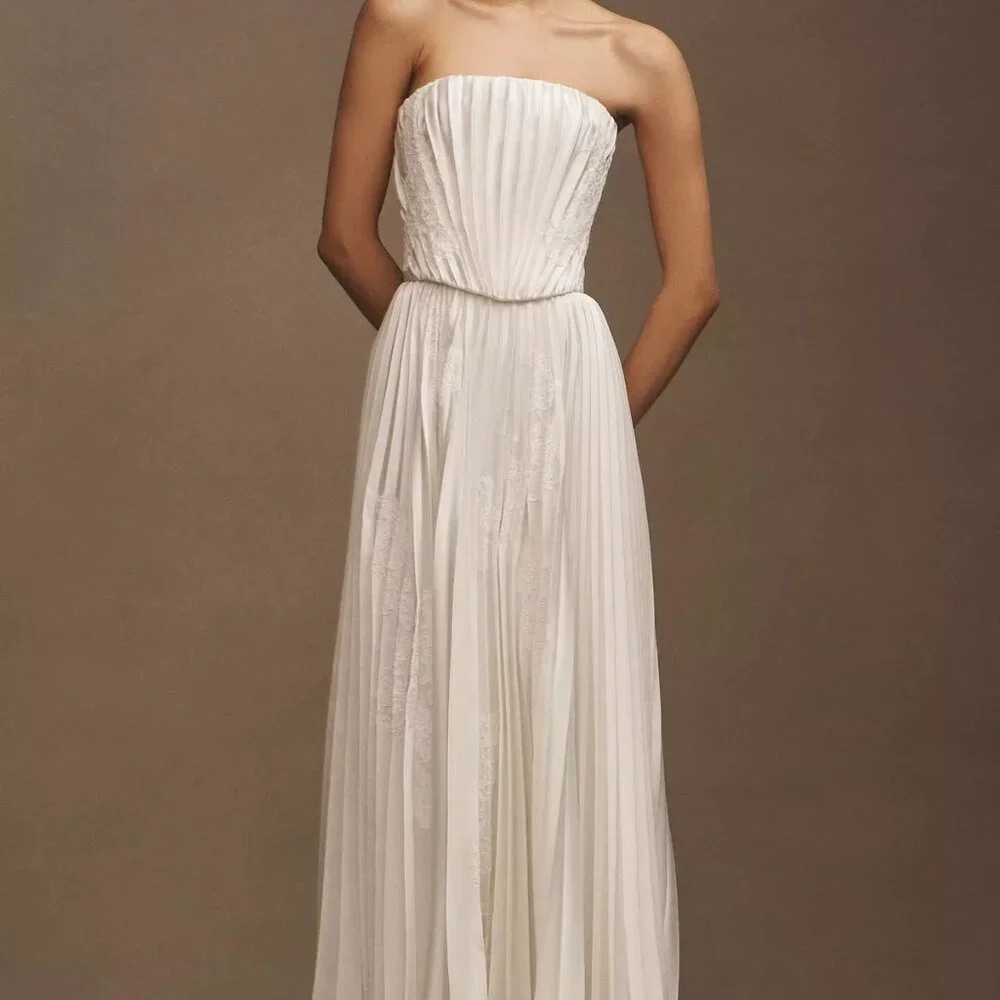 Watters Loen Plissé Charmeuse Satin A-Line Wedding Gown Size 4 - Picture 4 of 5